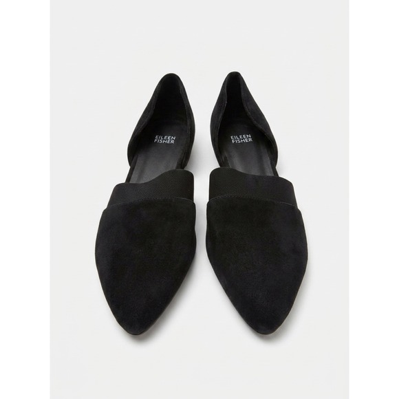 Eileen Fisher Shoes - Eileen Fisher Black Suede Pointed Toe D'Orsay Elastic Strap Block Heel Pumps 7.5